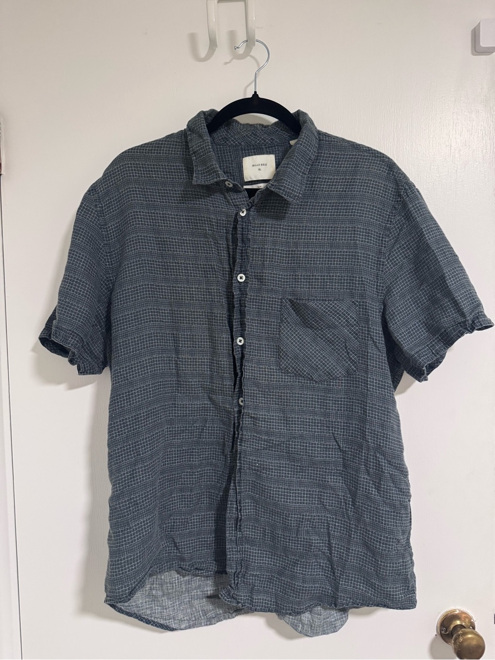 Billy Reid Short Sleeve Textured Button-Down Shirt in Slate Gray size XL slim